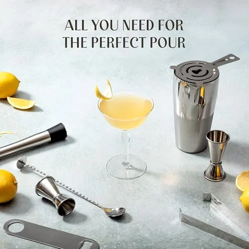 Mixology & Craft All-in-One Stainless Steel Cocktail Shaker Kit with 24 oz Cobbler Shaker, Includes Strainer, Muddler, Spoon, Jiggers, Pourers, Picks, Tongs, Bottle Opener - Gift-Ready Package Tube — 3