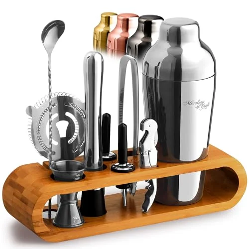 Bartender Kit with Stand — Silver / Natural Bamboo