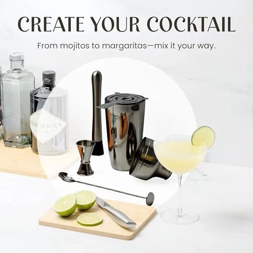 Mixology & Craft Cocktail Shaker Set with Bamboo Stand - Professional 10-Piece Bartender Kit - Complete Bar Set & Cocktail Mixer Kit for Home (Gun-Metal) — 3