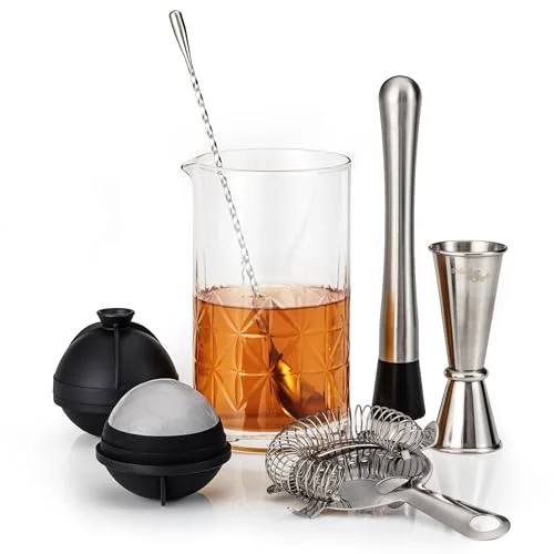 Mixology & Craft Cocktail Set - 7-Piece Bartender Kit with Mixing Glass Set, Japanese Jigger, Spoon, Muddler, and Strainer - Perfect for Old Fashioned Cocktails and Home Bars