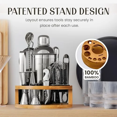Mixology & Craft Bartender Kit – 15 Piece Cocktail Shaker Set with Bamboo Stand | Complete Cocktail Kit Gift Set | Top Bartender Gifts for Men & Women | Exclusive Recipe Cards (Silver) — 5