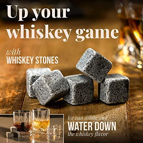 Mixology & Craft Whiskey Stones - Cube-Shaped Granite Chilling Whiskey Rocks Set of 6, Whiskey Gifts for Men and Christmas Stocking Stuffers - Dark Granite — 2