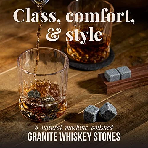 Mixology & Craft Whiskey Stones - Cube-Shaped Granite Chilling Whiskey Rocks Set of 6, Whiskey Gifts for Men and Christmas Stocking Stuffers - Dark Granite — 3