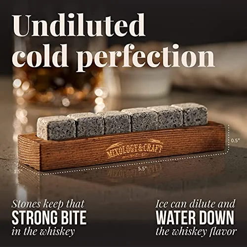 Mixology & Craft Whiskey Stones - Cube-Shaped Granite Chilling Whiskey Rocks Set of 6, Whiskey Gifts for Men and Christmas Stocking Stuffers - Dark Granite — 4